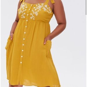 Forever 21 mustard mid length embroidered dress